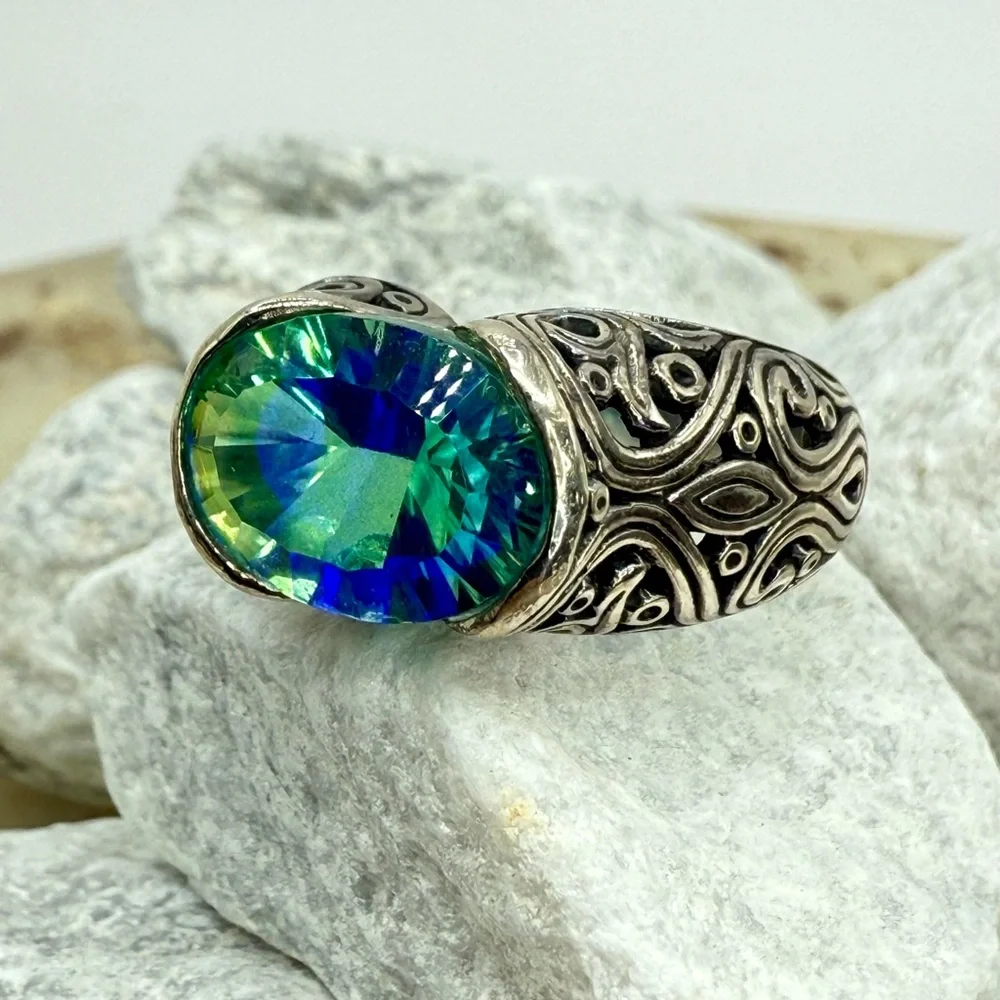 NWT Bali Legacy Sterling Silver 6.00ctw Peacock Quartz Artisan Ring Size 8